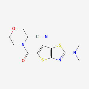 molecular formula C13H14N4O2S2 B2913804 4-[2-(Dimethylamino)thieno[2,3-d][1,3]thiazole-5-carbonyl]morpholine-3-carbonitrile CAS No. 2133627-83-3