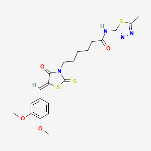 molecular formula C21H24N4O4S3 B2913815 6-[(5Z)-5-[(3,4-dimethoxyphenyl)methylidene]-4-oxo-2-sulfanylidene-1,3-thiazolidin-3-yl]-N-(5-methyl-1,3,4-thiadiazol-2-yl)hexanamide CAS No. 613225-62-0