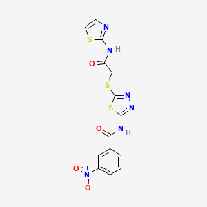 molecular formula C15H12N6O4S3 B2913819 4-methyl-3-nitro-N-(5-((2-oxo-2-(thiazol-2-ylamino)ethyl)thio)-1,3,4-thiadiazol-2-yl)benzamide CAS No. 391868-59-0