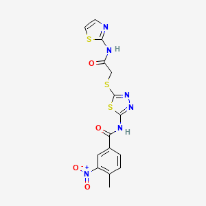 molecular formula C15H12N6O4S3 B2913819 4-甲基-3-硝基-N-(5-((2-氧代-2-(噻唑-2-基氨基)乙基)硫)-1,3,4-噻二唑-2-基)苯甲酰胺 CAS No. 391868-59-0