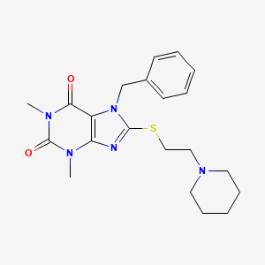 molecular formula C21H27N5O2S B2913825 7-benzyl-1,3-dimethyl-8-((2-(piperidin-1-yl)ethyl)thio)-1H-purine-2,6(3H,7H)-dione CAS No. 843626-82-4