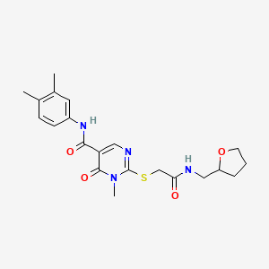 molecular formula C21H26N4O4S B2913831 N-(3,4-dimethylphenyl)-1-methyl-6-oxo-2-((2-oxo-2-(((tetrahydrofuran-2-yl)methyl)amino)ethyl)thio)-1,6-dihydropyrimidine-5-carboxamide CAS No. 894045-26-2