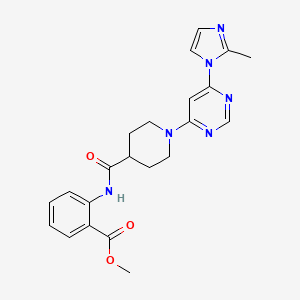molecular formula C22H24N6O3 B2913833 methyl 2-(1-(6-(2-methyl-1H-imidazol-1-yl)pyrimidin-4-yl)piperidine-4-carboxamido)benzoate CAS No. 1351613-46-1