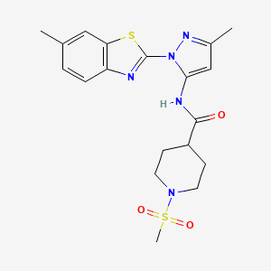 molecular formula C19H23N5O3S2 B2913835 N-(3-methyl-1-(6-methylbenzo[d]thiazol-2-yl)-1H-pyrazol-5-yl)-1-(methylsulfonyl)piperidine-4-carboxamide CAS No. 1208767-03-6