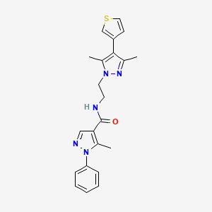 molecular formula C22H23N5OS B2913894 N-(2-(3,5-二甲基-4-(噻吩-3-基)-1H-吡唑-1-基)乙基)-5-甲基-1-苯基-1H-吡唑-4-甲酰胺 CAS No. 2034375-99-8