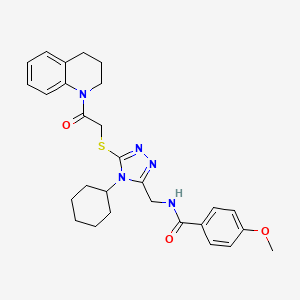 molecular formula C28H33N5O3S B2913907 N-((4-环己基-5-((2-(3,4-二氢喹啉-1(2H)-基)-2-氧代乙基)硫代)-4H-1,2,4-三唑-3-基)甲基)-4-甲氧基苯甲酰胺 CAS No. 476448-45-0