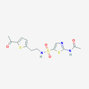 molecular formula C13H15N3O4S3 B2913910 N-(5-(N-(2-(5-acetylthiophen-2-yl)ethyl)sulfamoyl)thiazol-2-yl)acetamide CAS No. 2034493-69-9