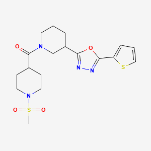 molecular formula C18H24N4O4S2 B2913911 (1-(Methylsulfonyl)piperidin-4-yl)(3-(5-(thiophen-2-yl)-1,3,4-oxadiazol-2-yl)piperidin-1-yl)methanone CAS No. 1226434-39-4