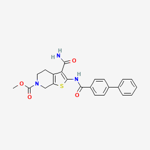 molecular formula C23H21N3O4S B2913920 2-([1,1'-联苯]-4-基甲酰胺基)-3-甲酰氨基-4,5-二氢噻吩并[2,3-c]吡啶-6(7H)-甲酸甲酯 CAS No. 886949-87-7