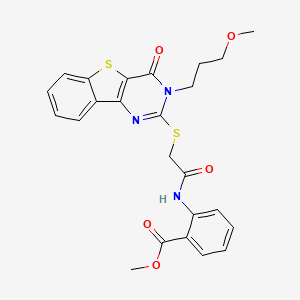 molecular formula C24H23N3O5S2 B2913924 2-[[2-[[3-(3-甲氧基丙基)-4-氧代-[1]苯并噻吩并[3,2-d]嘧啶-2-基]硫代]乙酰]氨基]苯甲酸甲酯 CAS No. 866014-27-9