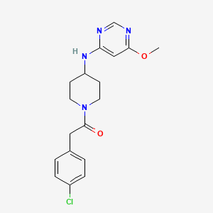 molecular formula C18H21ClN4O2 B2913934 2-(4-Chlorophenyl)-1-[4-[(6-methoxypyrimidin-4-yl)amino]piperidin-1-yl]ethanone CAS No. 2415504-14-0