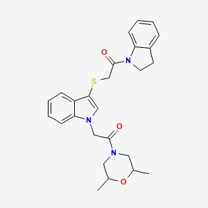 1-(2,6-dimethylmorpholino)-2-(3-((2-(indolin-1-yl)-2-oxoethyl)thio)-1H-indol-1-yl)ethanone