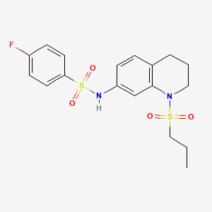 molecular formula C18H21FN2O4S2 B2913938 4-氟-N-(1-(丙磺酰基)-1,2,3,4-四氢喹啉-7-基)苯磺酰胺 CAS No. 946226-63-7