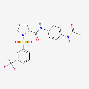 molecular formula C20H20F3N3O4S B2913942 N-[4-(acetylamino)phenyl]-1-{[3-(trifluoromethyl)phenyl]sulfonyl}-2-pyrrolidinecarboxamide CAS No. 317822-02-9
