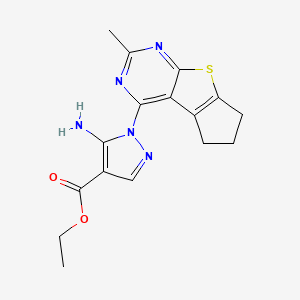 molecular formula C16H17N5O2S B2913949 ethyl 5-amino-1-(2-methyl-6,7-dihydro-5H-cyclopenta[4,5]thieno[2,3-d]pyrimidin-4-yl)-1H-pyrazole-4-carboxylate CAS No. 300557-95-3