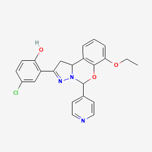 molecular formula C23H20ClN3O3 B2913966 4-chloro-2-(7-ethoxy-5-(pyridin-4-yl)-5,10b-dihydro-1H-benzo[e]pyrazolo[1,5-c][1,3]oxazin-2-yl)phenol CAS No. 900003-77-2