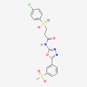 molecular formula C18H16ClN3O6S2 B2913983 3-((4-chlorophenyl)sulfonyl)-N-(5-(3-(methylsulfonyl)phenyl)-1,3,4-oxadiazol-2-yl)propanamide CAS No. 886909-05-3
