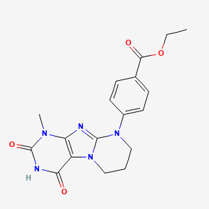 molecular formula C18H19N5O4 B2913998 ethyl 4-(1-methyl-2,4-dioxo-7,8-dihydro-6H-purino[7,8-a]pyrimidin-9-yl)benzoate CAS No. 879446-72-7
