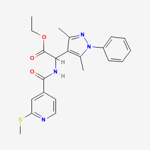 molecular formula C22H24N4O3S B2914003 ethyl 2-(3,5-dimethyl-1-phenyl-1H-pyrazol-4-yl)-2-{[2-(methylsulfanyl)pyridin-4-yl]formamido}acetate CAS No. 1808352-74-0