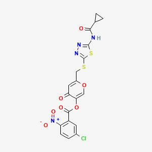 6-(((5-(cyclopropanecarboxamido)-1,3,4-thiadiazol-2-yl)thio)methyl)-4-oxo-4H-pyran-3-yl 5-chloro-2-nitrobenzoate