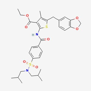 molecular formula C31H38N2O7S2 B2914007 5-(苯并[d][1,3]二氧杂环-5-基甲基)-2-(4-(N,N-二异丁基磺酰基)苯甲酰胺基)-4-甲硫基吩-3-甲酸乙酯 CAS No. 476365-35-2