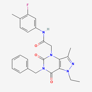molecular formula C24H24FN5O3 B2914009 2-(6-benzyl-1-ethyl-3-methyl-5,7-dioxo-1,5,6,7-tetrahydro-4H-pyrazolo[4,3-d]pyrimidin-4-yl)-N-(3-fluoro-4-methylphenyl)acetamide CAS No. 1357815-96-3
