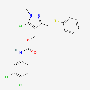 molecular formula C19H16Cl3N3O2S B2914045 {5-chloro-1-methyl-3-[(phenylsulfanyl)methyl]-1H-pyrazol-4-yl}methyl N-(3,4-dichlorophenyl)carbamate CAS No. 400087-20-9
