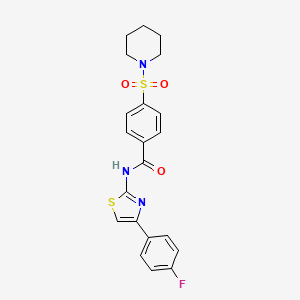 molecular formula C21H20FN3O3S2 B2914068 N-[4-(4-氟苯基)-1,3-噻唑-2-基]-4-(哌啶磺酰基)苯甲酰胺 CAS No. 313531-47-4