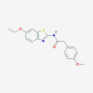 molecular formula C18H18N2O3S B291410 N-(6-ethoxy-1,3-benzothiazol-2-yl)-2-(4-methoxyphenyl)acetamide 