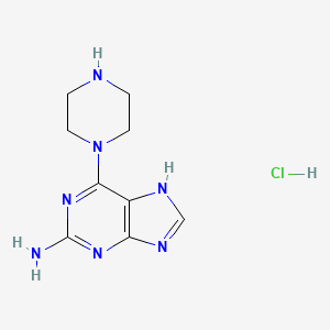 molecular formula C9H14ClN7 B2914100 6-(piperazin-1-yl)-9H-purin-2-amine hydrochloride CAS No. 1179370-34-3