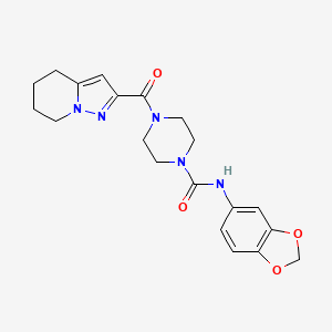 molecular formula C20H23N5O4 B2914101 N-(benzo[d][1,3]dioxol-5-yl)-4-(4,5,6,7-tetrahydropyrazolo[1,5-a]pyridine-2-carbonyl)piperazine-1-carboxamide CAS No. 2034338-94-6