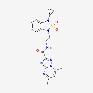 molecular formula C19H21N7O3S B2914102 N-[2-(3-cyclopropyl-2,2-dioxo-1,3-dihydro-2lambda6,1,3-benzothiadiazol-1-yl)ethyl]-5,7-dimethyl-[1,2,4]triazolo[1,5-a]pyrimidine-2-carboxamide CAS No. 2097892-90-3