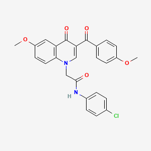 molecular formula C26H21ClN2O5 B2914106 N-(4-chlorophenyl)-2-[6-methoxy-3-(4-methoxybenzoyl)-4-oxoquinolin-1-yl]acetamide CAS No. 866344-25-4