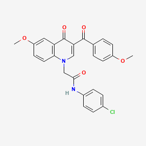 molecular formula C26H21ClN2O5 B2914106 N-(4-chlorophenyl)-2-[6-methoxy-3-(4-methoxybenzoyl)-4-oxo-1,4-dihydroquinolin-1-yl]acetamide CAS No. 866344-25-4