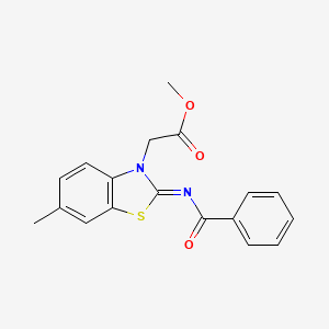 molecular formula C18H16N2O3S B2914111 (Z)-methyl 2-(2-(benzoylimino)-6-methylbenzo[d]thiazol-3(2H)-yl)acetate CAS No. 897616-66-9