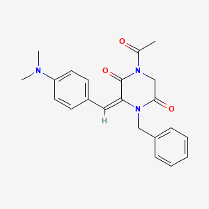 molecular formula C22H23N3O3 B2914113 1-Acetyl-4-benzyl-3-{[4-(dimethylamino)phenyl]methylene}tetrahydro-2,5-pyrazinedione CAS No. 338750-22-4