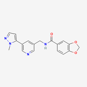 molecular formula C18H16N4O3 B2914118 N-((5-(1-methyl-1H-pyrazol-5-yl)pyridin-3-yl)methyl)benzo[d][1,3]dioxole-5-carboxamide CAS No. 2034225-49-3