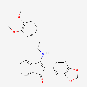 molecular formula C26H23NO5 B2914119 2-(1,3-Benzodioxol-5-yl)-3-[2-(3,4-dimethoxyphenyl)ethylamino]inden-1-one CAS No. 1022749-91-2