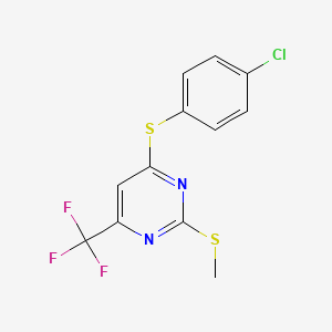 molecular formula C12H8ClF3N2S2 B2914125 4-Chlorophenyl 2-(methylsulfanyl)-6-(trifluoromethyl)-4-pyrimidinyl sulfide CAS No. 477845-98-0