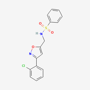 molecular formula C16H13ClN2O3S B2914155 N-{[3-(2-chlorophenyl)-5-isoxazolyl]methyl}benzenesulfonamide CAS No. 343372-68-9