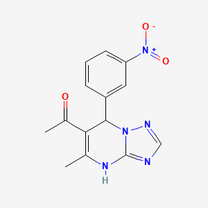 molecular formula C14H13N5O3 B2914160 1-(5-Methyl-7-(3-nitrophenyl)-4,7-dihydro-[1,2,4]triazolo[1,5-a]pyrimidin-6-yl)ethanone CAS No. 329795-96-2