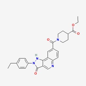ethyl 1-(2-(4-ethylphenyl)-3-oxo-3,5-dihydro-2H-pyrazolo[4,3-c]quinoline-8-carbonyl)piperidine-4-carboxylate