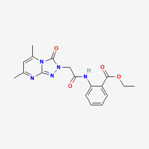 molecular formula C18H19N5O4 B2914188 ethyl 2-{[(5,7-dimethyl-3-oxo[1,2,4]triazolo[4,3-a]pyrimidin-2(3H)-yl)acetyl]amino}benzoate CAS No. 932513-92-3