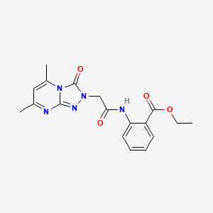 molecular formula C18H19N5O4 B2914188 ETHYL 2-(2-{5,7-DIMETHYL-3-OXO-2H,3H-[1,2,4]TRIAZOLO[4,3-A]PYRIMIDIN-2-YL}ACETAMIDO)BENZOATE CAS No. 932513-92-3