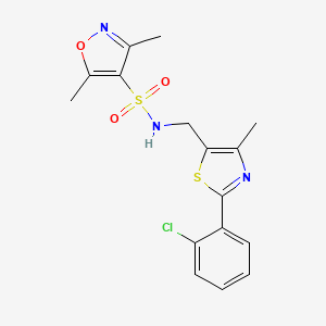 molecular formula C16H16ClN3O3S2 B2914204 N-((2-(2-氯苯基)-4-甲基噻唑-5-基)甲基)-3,5-二甲基异恶唑-4-磺酰胺 CAS No. 1421452-83-6