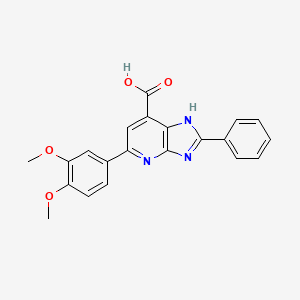 molecular formula C21H17N3O4 B2914224 5-(3,4-dimethoxyphenyl)-2-phenyl-3H-imidazo[4,5-b]pyridine-7-carboxylic acid CAS No. 1021113-17-6