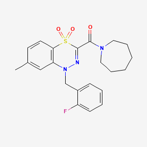 molecular formula C22H24FN3O3S B2914225 3-(1-azepanylcarbonyl)-1-(2-fluorobenzyl)-7-methyl-4lambda~6~,1,2-benzothiadiazine-4,4(1H)-dione CAS No. 1251635-41-2