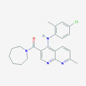 molecular formula C23H25ClN4O B2914229 Azepan-1-yl(4-((4-chloro-2-methylphenyl)amino)-7-methyl-1,8-naphthyridin-3-yl)methanone CAS No. 1251564-17-6