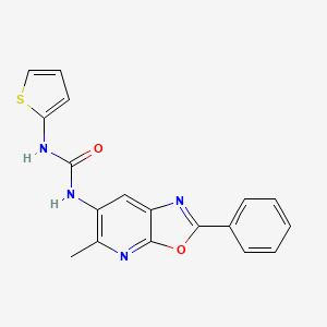 molecular formula C18H14N4O2S B2914235 1-(5-Methyl-2-phenyloxazolo[5,4-b]pyridin-6-yl)-3-(thiophen-2-yl)urea CAS No. 2034423-85-1