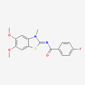 molecular formula C17H15FN2O3S B2914237 N-(5,6-dimethoxy-3-methyl-1,3-benzothiazol-2-ylidene)-4-fluorobenzamide CAS No. 895448-39-2